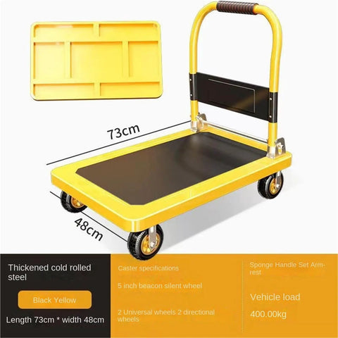 Beefy Workhorse Heavy Duty Platform Truck Hand Push Cart For Material Handling With Quiet Durable Wheels 360 Degree Swivel Back Wheels And Easy Maneuverability For Wide Use, 73x48cm
