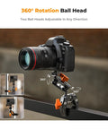 Heavy Duty Camera Clamp Mount With Two 360 Degree Ball Heads Magic Arm holding DSLR and action camera on railing