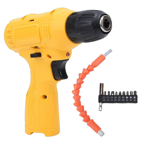 Lightweight Cordless Drill And Screwdriver Set Built For Real Deal Weekend Renos With Antislip Grip And Nitty Gritty Power That Makes Tough Diy Projects Feel Like A Breeze, yellow drill with bits.