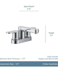Two-Handle 4-Inch Centerset Chrome Bathroom Sink Faucet With Drain Assembly, Dope Modern Look, 3-Hole Install, Durable Chrome