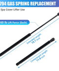 Pro Grade 20 Inch Gas Spring Cover Lifter Kit Offering Sixty Pound Drag For Spa Hot Tubs Exact 71794 showing 60 lb lift force and sizes.