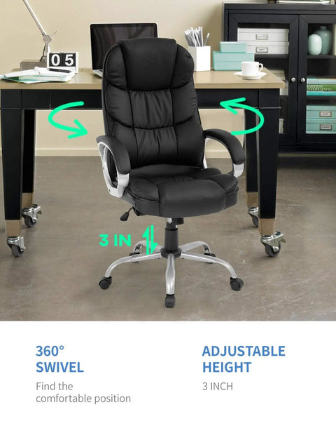 Ergonomic High Back Office Chair With Lumbar Support, Adjustable Desk Chair In PU Leather, Swivel Task Chair With Armrests