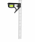 12 Inch Heavy Duty Combination Square With Integrated Vial Level And Dual Metric Imperial Ruler Scales featuring clear bubble level and etched measurements.