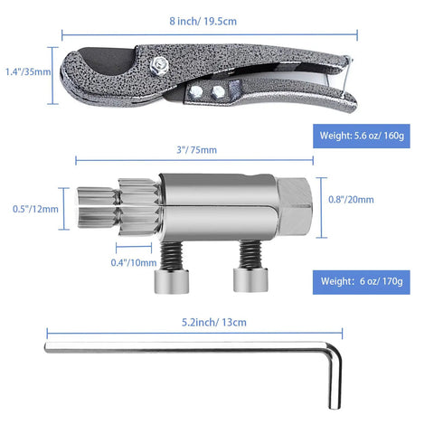 Heavy Duty 4 In 1 Pipe Tapping And Threading Tool For Pvc Water Lines set showing various sizes and weights of components.