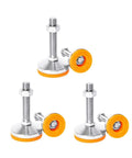 6 Pack Beefy Adjustable Leveling Feet For Furniture And Workbenches With Large Swivel Base Rock Solid Stability Up To 1000 Lbs Each No Wobble Anti Vibration Levelers For Tables Chairs Shelves And Industrial Equipment, stainless steel, orange base