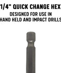 Image of the 29 Piece Quick Change Hex Shank Drill Bit Set 1/16 Inch To 1/2 Inch In Plastic Case For Handheld And Impact Drills, showcasing a 1/4 inch quick change hex shank.