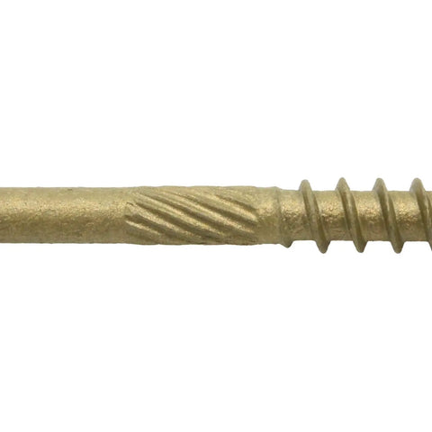 Pro Standard 9 X 5 Inch Bronze Coated Wood Screws Torx Star Drive Trim Head For ACQ Treated Lumber And Siding detail shot of screw shaft