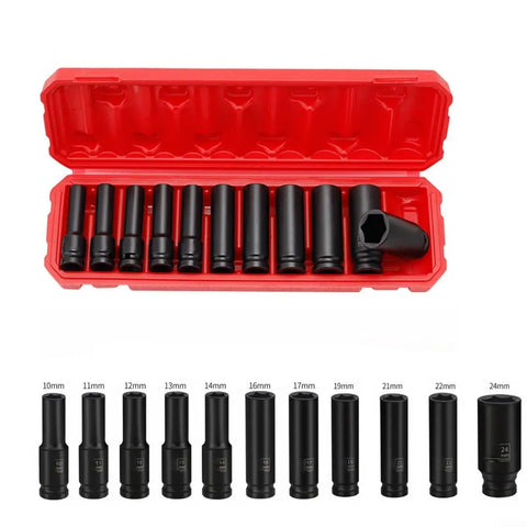 Top Rated 1/2 Inch Drive Socket Set For Impact Wrenches With 11 Piece Metric Hex Kit Made From Heavy Duty Chrome Vanadium Steel Perfect For Tough Jobs And Deep Guts Garage Work, 11-piece metric hex sockets in red case