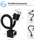 Diagram of Beast Mode Bright Magnetic Work Light With 9W LED Gooseneck showing flexible neck and dimensions for industrial use