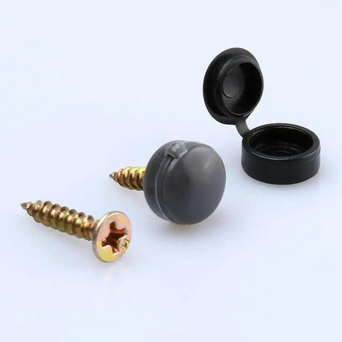 Fifty Piece Set Of Durable Plastic Screw Cap Covers For Furniture And Cabinets Featuring Slick Hidden Design with screw and cap.