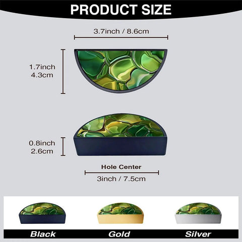 Super Cool 2 Pack Green Gold Fluid Art Cabinet Handles size chart with 3 inch hole center on semicircle black pulls
