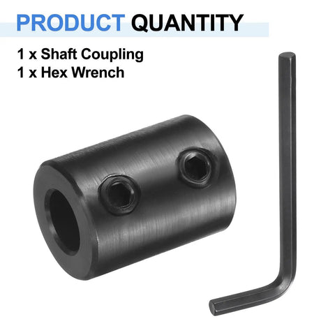 Rigid Shaft Coupling 3/8 Bore 3/4 OD 1 Inch Length Black Oxide Steel With Hex Wrench And 2 Screws Per Piece For 3D Printers Motors And Wheel Setups Beefed Up Durability And High Precision Build For Easy Install And Reliable Performance. 1 shaft coupling and hex wrench shown