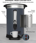80 Cup Commercial Coffee Urn For Events And Catering Gigs, 12 Liter Capacity, Stainless Steel Double Wall Insulation