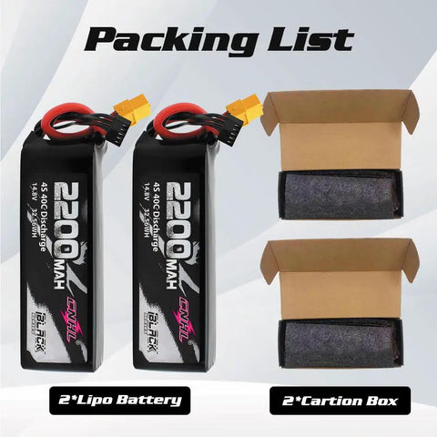 Beefy 2200mAh 4S LiPo Battery 40C 14.8V XT60 For RC Airplane Quadcopter Boat Car Truggy Truck Two Pack with Boxes