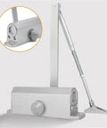 Buffer Door Closer With Hydraulic Buffer, 40 To 60 Kg, Adjustable Speed, Quiet Close, shown in silver finish.