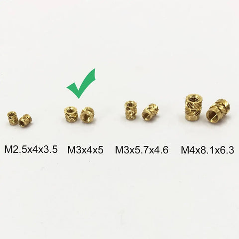 130 Pieces Heat Set Threaded Brass Inserts Kit M3x4x5 With Soldering Iron Tip For 3D Printed Plastic Materials Ideal For DIY Projects And Repair Jobs In ABS PLA PETG And Other Plastics, showing assorted insert sizes