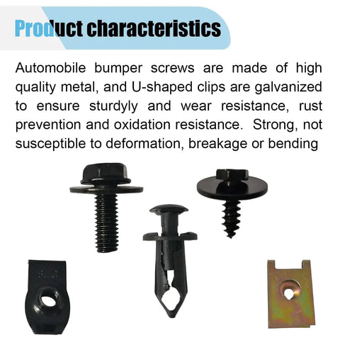 100 Piece Automotive Screws And Bolts Kit showing various clips, screws, and fasteners designed for car body repair and engine under cover.