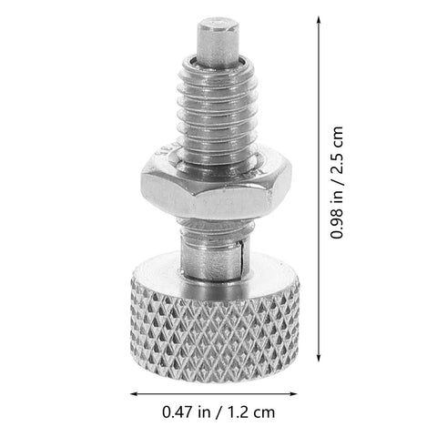 Heavy Duty Stainless Steel Spring Plungers Two Pack With Knurled Handle For Quick Snap Locking No Sweat Self Retracting Pins That Grip Tight For Toolboxes Molds And Tough Job Site Projects showing a 0.98 inch long pin with knurled handle.