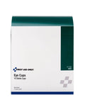Front view of First Aid Only box containing 10 Sterile Eye Cups For Eye Irrigation, Clear Plastic, Grab And Go First Aid Refill.