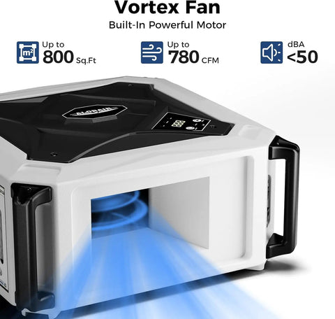 Top Shelf Two Stage Air Purifier With Savage 780 Cfm Vortex Fan And Built In Ionizer showing powerful vortex fan and controls.