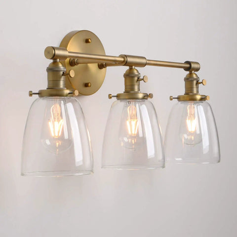 Vintage Industrial Three Light Wall Sconces With Oval Cone Clear Glass Shades Antique Finish, E26 Base, 60W Max Per Bulb