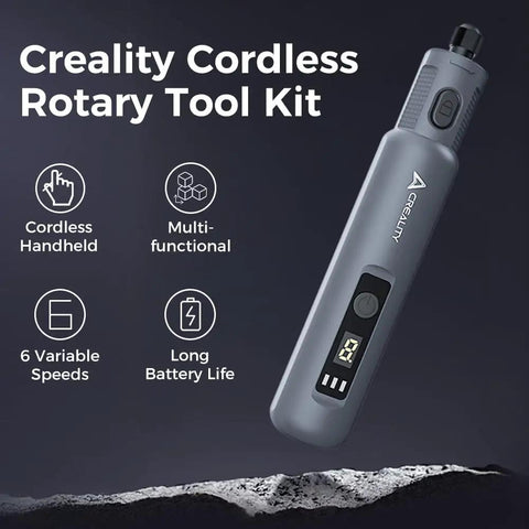 Cordless Rotary Tool Kit With 6 Speed Settings And 24 Accessories for DIY crafts shown with features highlighted