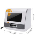 Sleek Stainless Steel Portable Countertop Dishwasher with 8L Built-In Water Tank, compact design with a digital display.