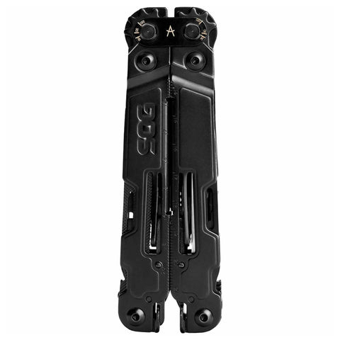 Front view of PowerAccess Deluxe All Purpose Heavy Duty Stainless Steel Multi Tool with folded tools and nylon sheath included.