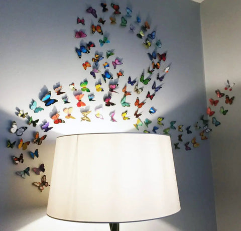 80 Piece Butterfly Wall Decal Set With 3D Wings For Bright Home And Nursery Decor Peel And Stick Stickers in curved patterns on wall