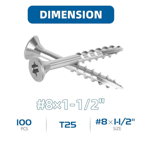 Heavy Duty Stainless Steel Deck Screws For Outdoor Wood Projects Built To Last, 304 Grade, Eight By One And A Half Inch Size