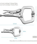 4 Pack Heavy Duty C Clamp Locking Clamps With 6 Inch And 11 Inch Tips, Swivel Pads, Quick Trigger Release, Chrome Vanadium Alloy Build, Built To Last For Your Home Workshop And Craft Projects That Grip Odd Shapes Tight. 6in and 11in locking C-clamp pliers