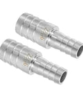 Two hose barb reducer fittings, 7/8in to 5/8in, stainless steel