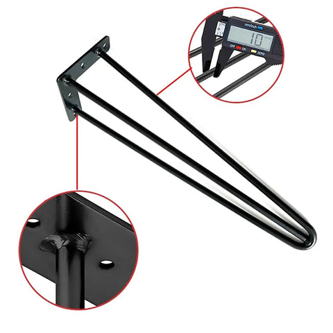 Close-up of Adjustable Black Iron Furniture Legs 35 Cm Tall for DIY Kitchen and Dining Tables, Sofas and Cabinets.