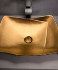 Top Shelf Porcelain Vessel Sink For Modern Bathroom Vanity Above Counter Ceramic Lavatory Bowl With Stain Resistant Finish And No Sweat Daily Grind Cleaning Flow, gold basin design.