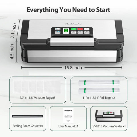 All In One Vacuum Sealer With AquaLock Technology For Moist Or Dry Foods, 130W Fully Automatic Sealer with accessories shown