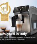 Front view of 4400 Series Fully Automatic Espresso Machine With LatteGo Milk System And Integrated Grinder, black chrome.