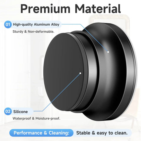 Heavy Duty Black Door Stopper For Wall With Silicone Tip And Spring Shock Absorber To Guard That Sweet Drywall and close-up view of material details.