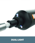 4V Cordless Screwdriver With Three Speed Settings showing dual LED lights and bit extension for precise home DIY projects.