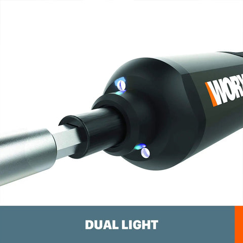 4V Cordless Screwdriver With Three Speed Settings showing dual LED lights and bit extension for precise home DIY projects.