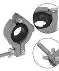 Close-up of Rotatable Aluminum Mini Bench Vise Clamp with Table Clamp, showing swivel head detail and fixture components.
