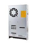 600W 24V 25A Industrial Switching Power Supply For Harsh Environments With Standout Reliability From Minus 20 C To 65 C, 5G Vibration, 5000m Altitude, Overload Overvoltage And Short Circuit Protections, Up To 91 Percent Efficiency. rear view of slim metal 1U power supply with cooling fan