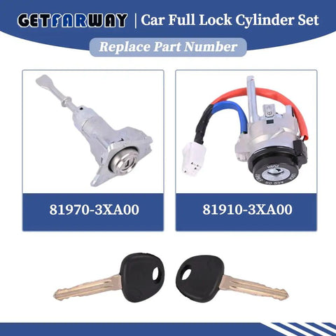 Lock Cylinder Set For Hyundai Elantra 2011-2016 Plug-And-Play Ignition Switch Front Left Door Lock And Two Universal Keys 81970-3XA00 81910-3XA00