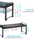Built Tough Expandable Cabinet Shelf Organizer Set Featuring Adjustable Countertop Storage Rack To Knock Out Clutter And Keep Your Kitchen Stuff Locked In, measuring 12.6-20.5 inches, adjustable height.