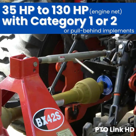 Close-up of tractor attachment with BX42S and built tough PTO quick connect quad bundle for tractors 35 to 130 HP.