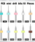 Real Deal Hand Drill Bits Set With Pin Vise Featuring 59 Pieces Of Micro Twist Drills And Tungsten Carbide Pcb Mini Bits For Resin Crafting Polymer Clay Wood Carving And Diy Jewelry Projects Daily, showing 10 PCB mini drill bits in various sizes.
