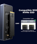 Top Shelf M2 Nvme Ssd Enclosure Harnessing 40Gbps dual chip brains showing 2280 slot and compatibility with NVMe SSD.
