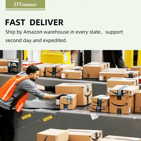 Worker handling packages on conveyor in Amazon warehouse, focused on efficient delivery process.