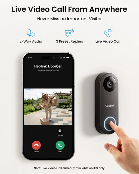 Smartphone showing live video from 2K Outdoor Video Doorbell Camera With 5G And 2.4G WiFi, Wired Setup, 4 By 3 Wide View Angle, Smart Detection.