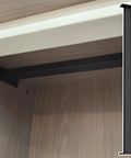 Heavy Duty Black Under Counter Brackets, 4 Pack Adjustable Shelf Support Poles mounted inside a cabinet.