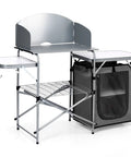 Folding Grill Table With 26 Inch Tabletop And Detachable Windscreen For Camping Kitchen Station Portable Aluminum Camp Cook Set With Carry Bag Easy Quick Setup For BBQ Picnic Backyard Grey